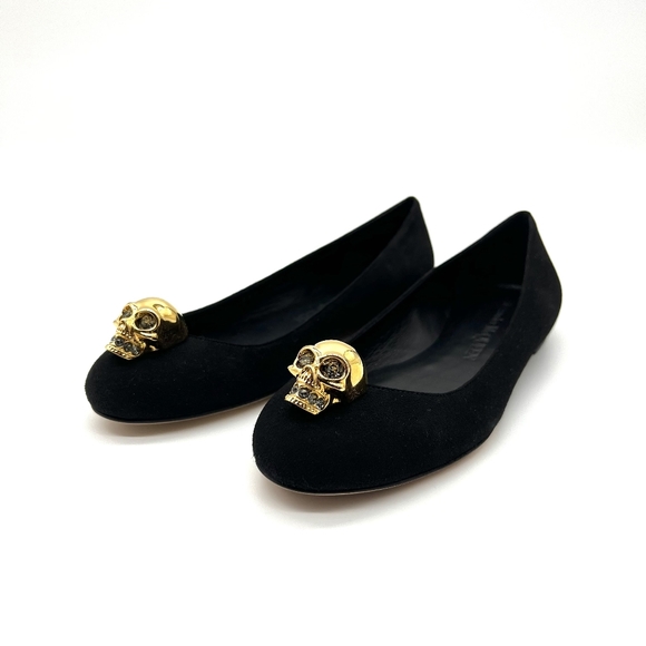 Alexander McQueen Classic Skull Suede Leather Flats Ballerinas Shoes